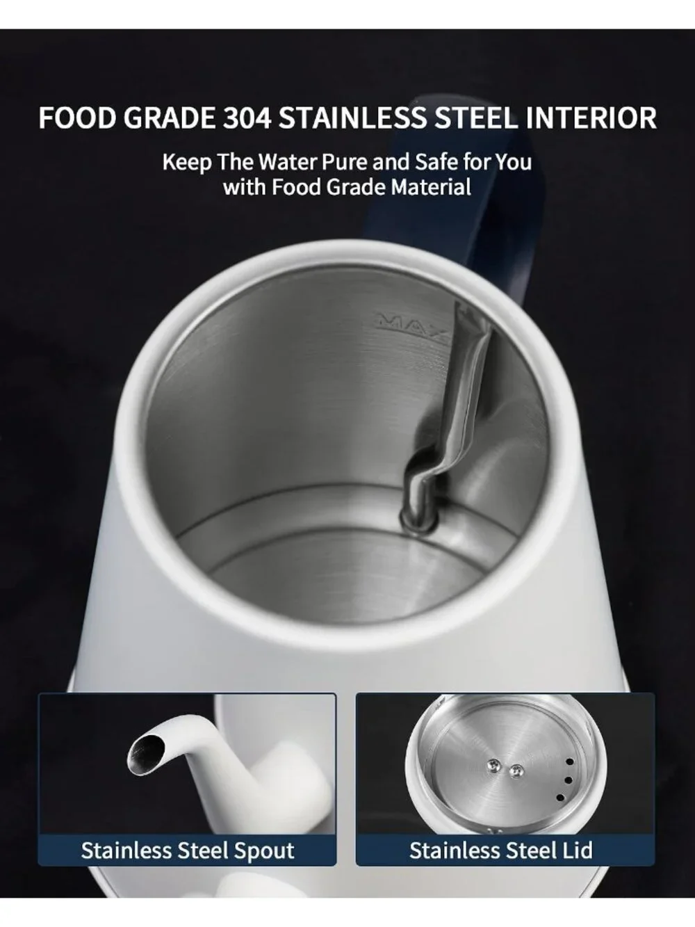 1.0L White Gooseneck Electric Kitchen Kettles Stainless Steel BPA Free Pour Over